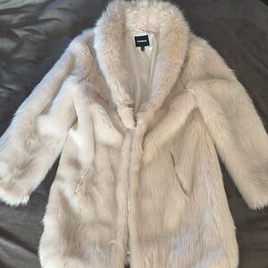 Cream colored faux fur winter coat by Express